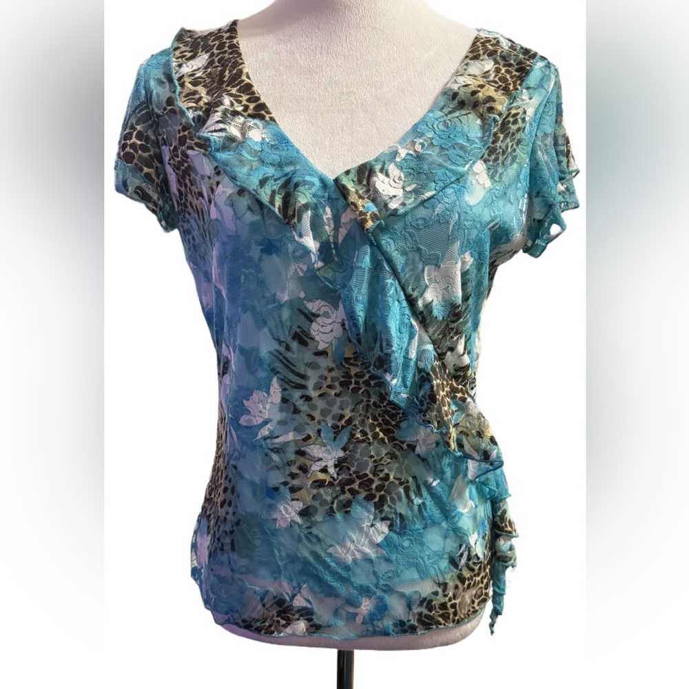 Floral Blue Wrap Top
